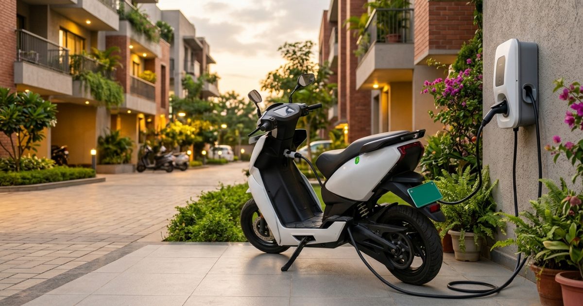 Electric scooter plugged into a charger demonstrating EV subsidy in India benefits