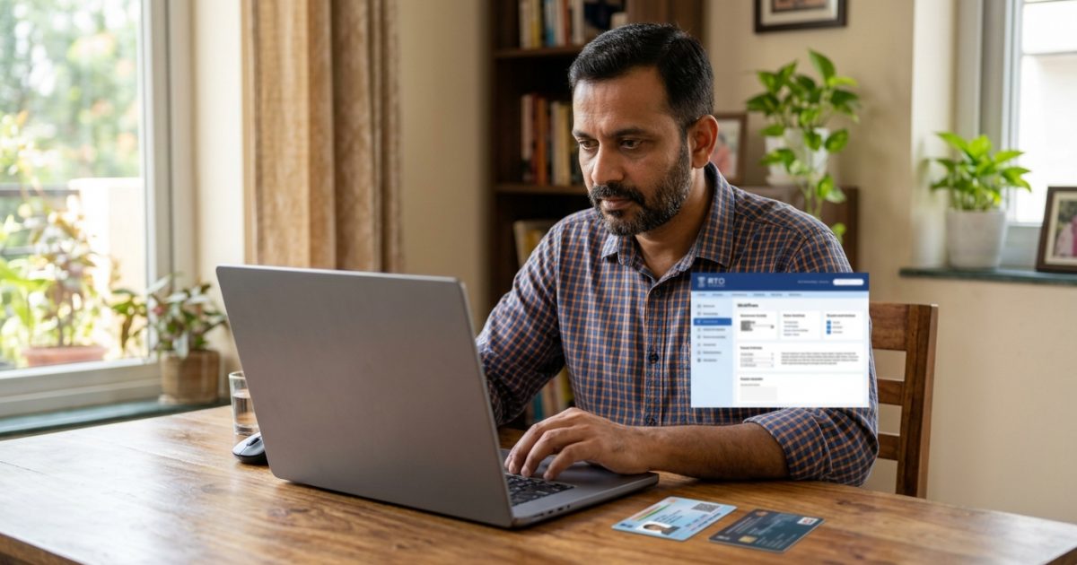 Vehicle owner using faceless rto services on laptop at home