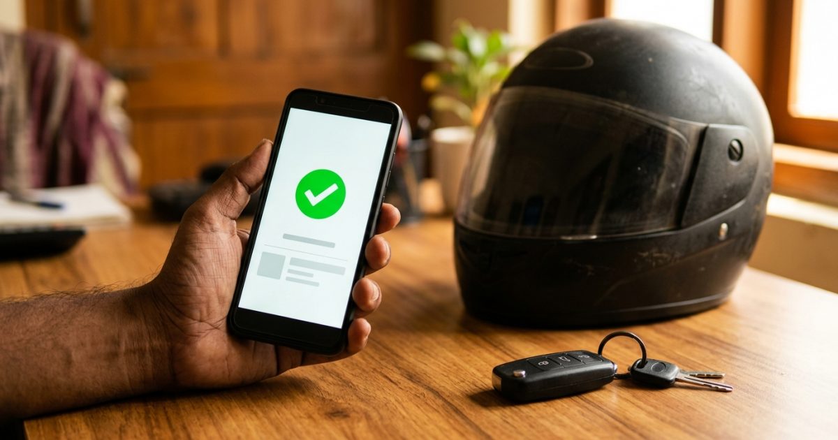 Motorist reviewing a lok adalat challan settlement receipt on a mobile phone