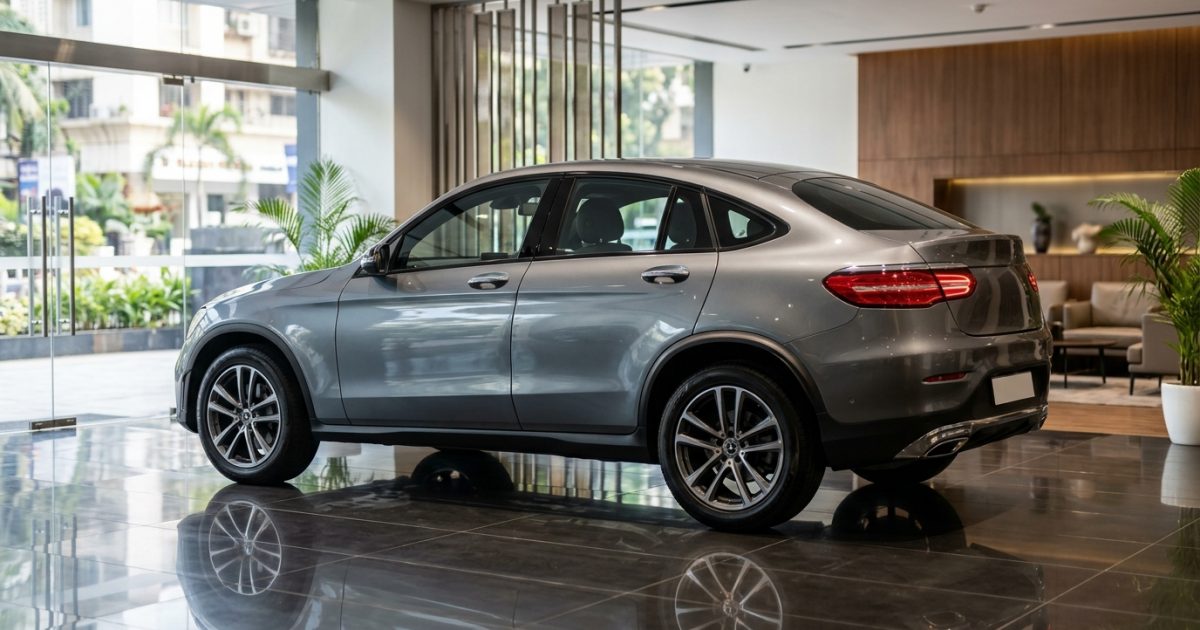 Showroom display featuring a new car launch in India with modern studio illumination