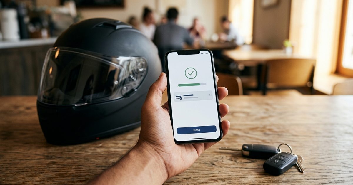 Motorist preparing to pay traffic fine online using a smartphone payment app