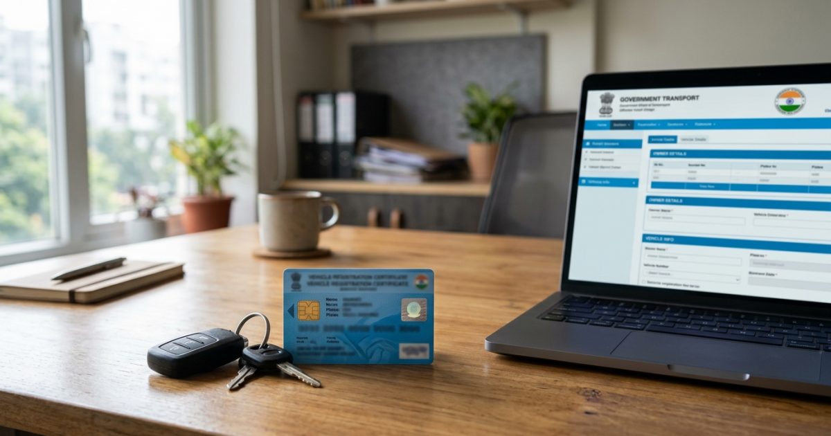 Vehicle registration certificate smart card and car keys ready for rc transfer to another state