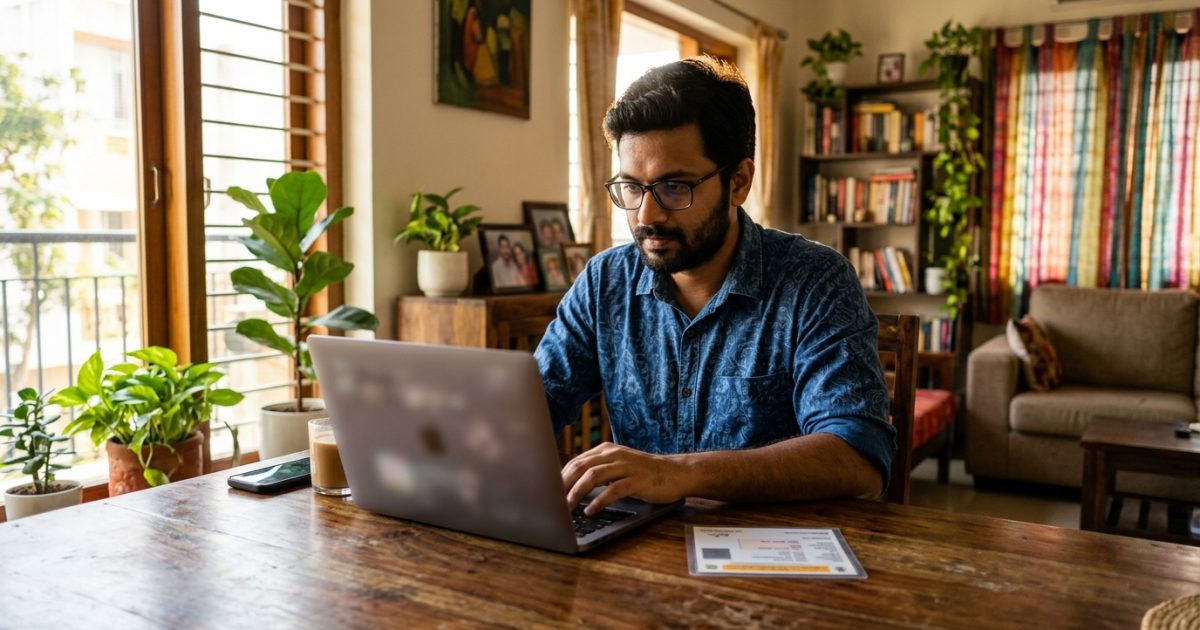 Vehicle owner applying for vehicle NOC online on a laptop at home