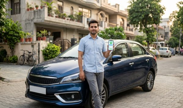 Car owner reviewing digital policy schedule during car insurance renewal process
