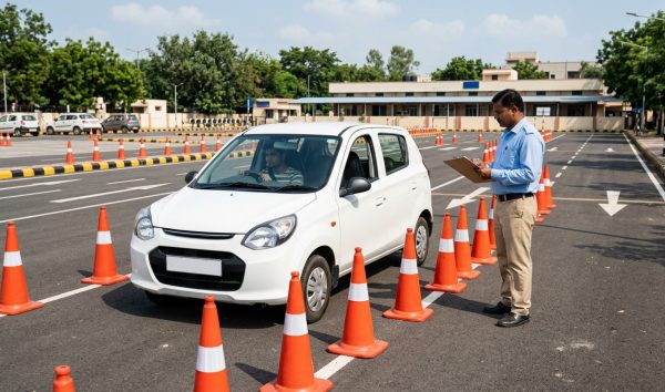 Driver undergoing driving licence verification at an RTO facility