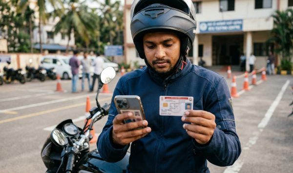 Motorist verifying driving licence check online on a smartphone screen