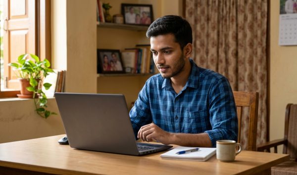 Applicant tracking driving licence status online on a laptop screen
