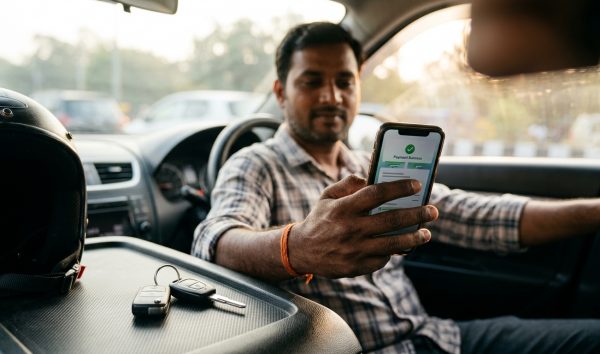 Motorist completing an e challan payment online on a smartphone