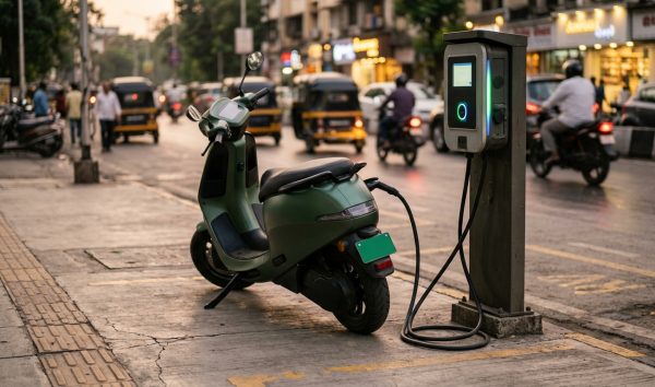 Electric scooter parked at an EV charging station highlighting the electric scooter subsidy in India