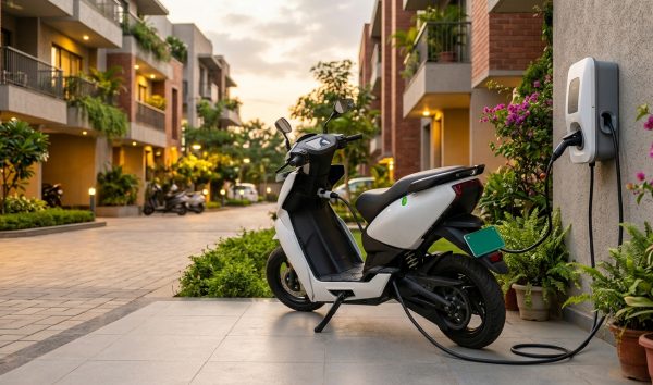 Electric scooter plugged into a charger demonstrating EV subsidy in India benefits