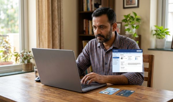 Vehicle owner using faceless rto services on laptop at home