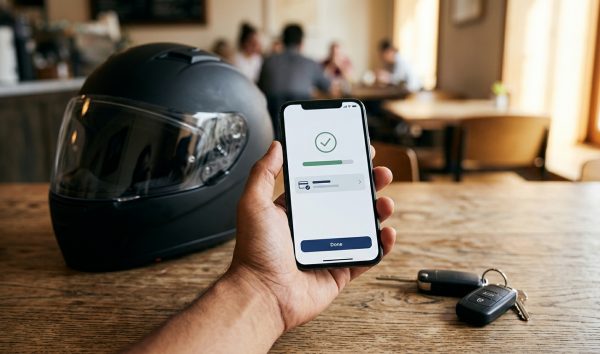 Motorist preparing to pay traffic fine online using a smartphone payment app