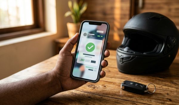 Motorist completing virtual court challan payment online on a smartphone